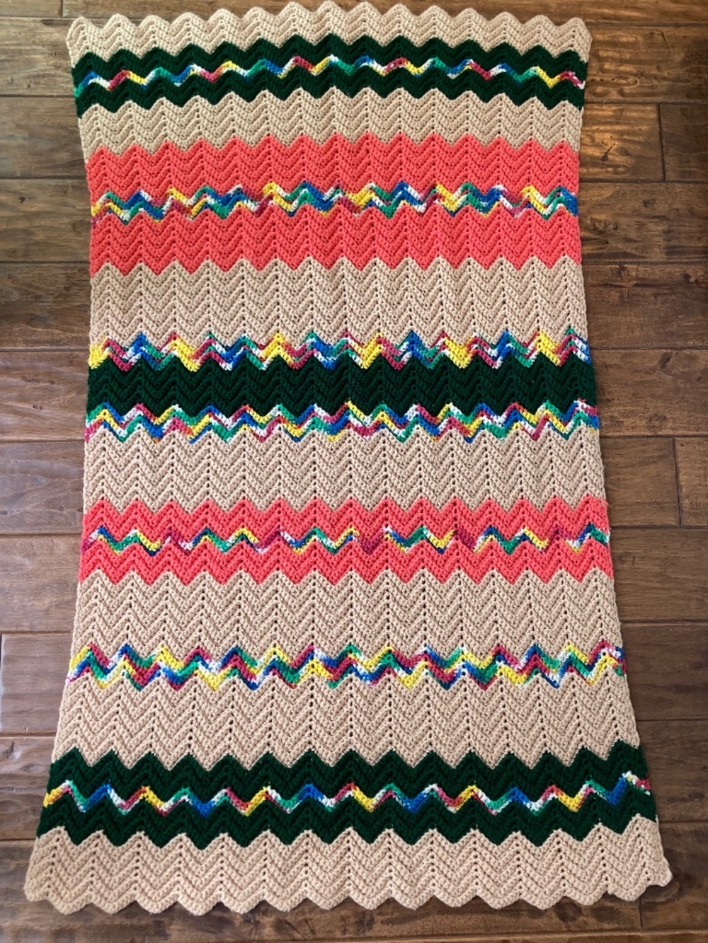 Handmade Afghan Crochet Retro Chevron Zig Zag 53'x31' Pink Green Retro Boho